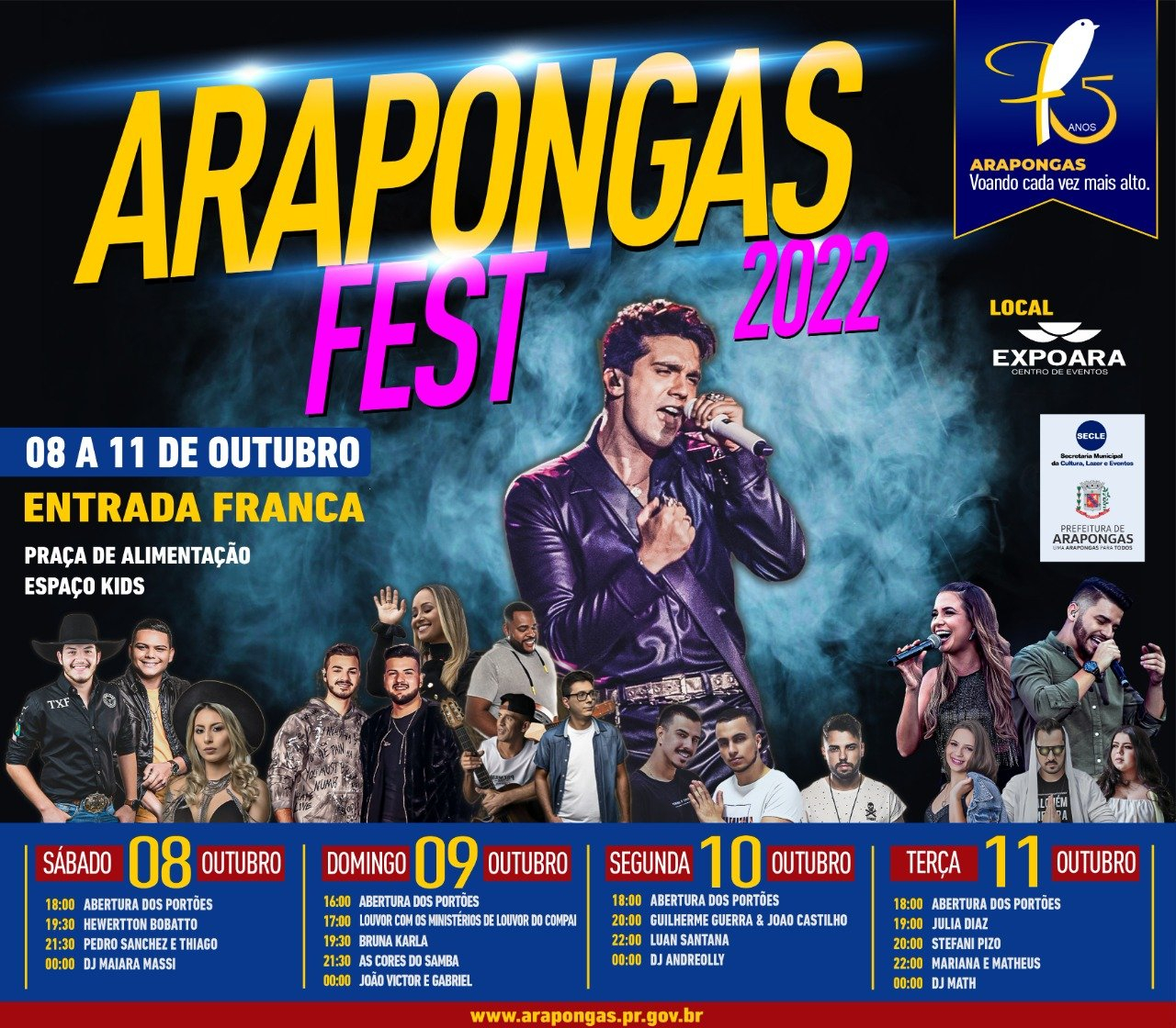 De 8 a 11 de Outubro: Vem aí, a Arapongas Fest 2022 com shows gratuitos